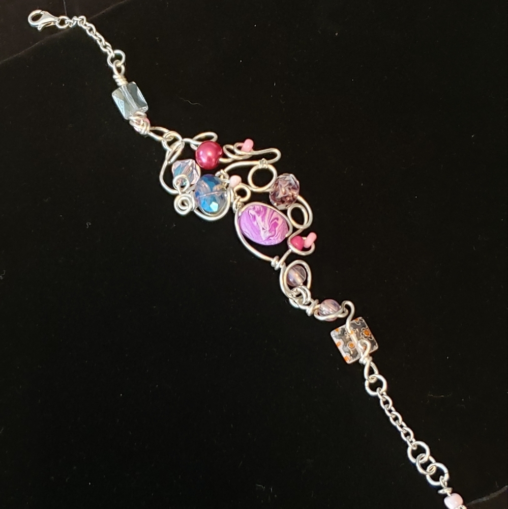 Gorgeous Sterling Wire Worked Beaded Bracelet